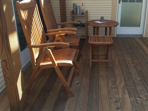 Redwood deck and teak furniture after restoration