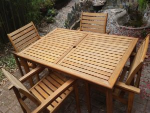 Teak patio furniture after restoration