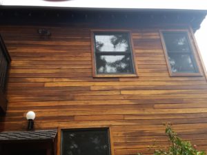 Redwood siding after staining